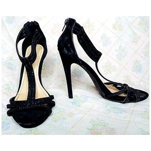 Anne Michelle Black T-Strap Heels